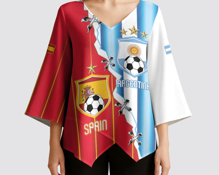 Custom Argentina Spain Football 2026 Kimono Sleeve Blouse La Albiceleste La Roja Together