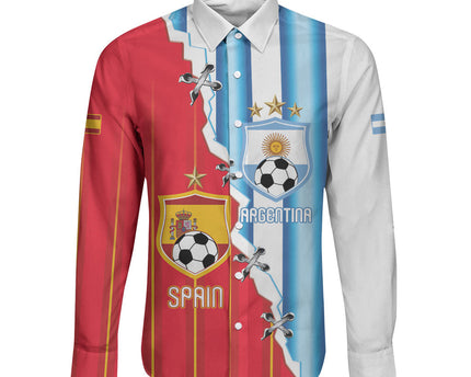 Custom Argentina Spain Football 2026 Long Sleeve Button Shirt La Albiceleste La Roja Together