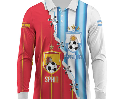 Custom Argentina Spain Football 2026 Long Sleeve Polo Shirt La Albiceleste La Roja Together