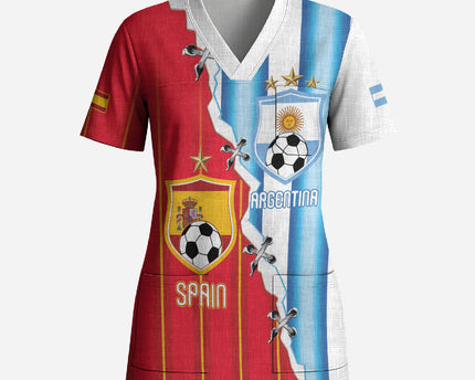 Custom Argentina Spain Football 2026 Scrub Top La Albiceleste La Roja Together