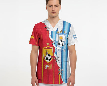 Custom Argentina Spain Football 2026 Scrub Top La Albiceleste La Roja Together