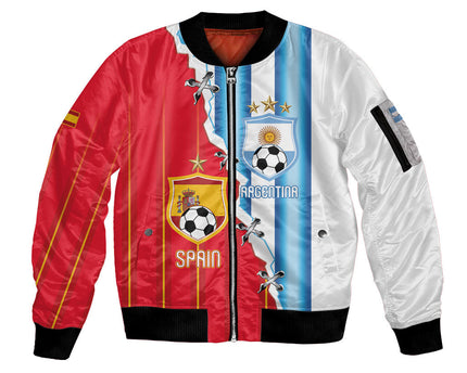 Custom Argentina Spain Football 2026 Sleeve Zip Bomber Jacket La Albiceleste La Roja Together