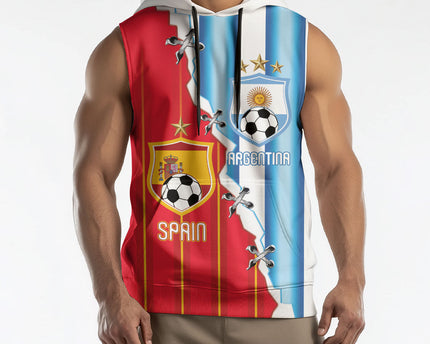 Custom Argentina Spain Football 2026 Sleeveless Hoodie La Albiceleste La Roja Together