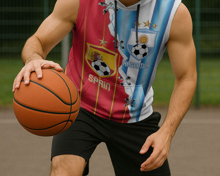 Custom Argentina Spain Football 2026 Sleeveless Hoodie La Albiceleste La Roja Together