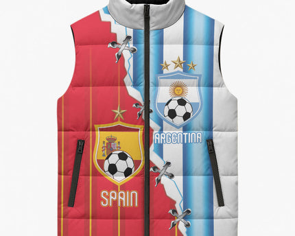Custom Argentina Spain Football 2026 Sleeveless Puffer Jacket La Albiceleste La Roja Together