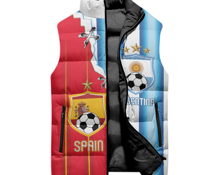 Custom Argentina Spain Football 2026 Sleeveless Puffer Jacket La Albiceleste La Roja Together