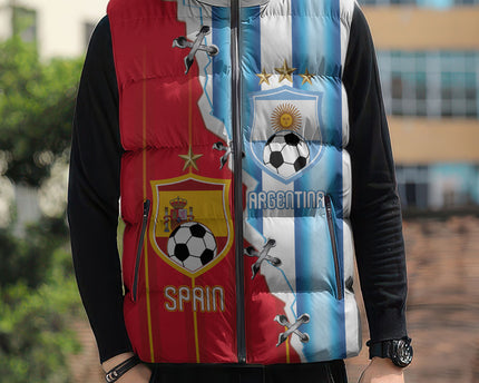 Custom Argentina Spain Football 2026 Sleeveless Puffer Jacket La Albiceleste La Roja Together