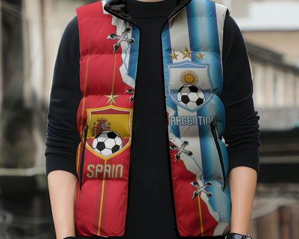 Custom Argentina Spain Football 2026 Sleeveless Puffer Jacket La Albiceleste La Roja Together