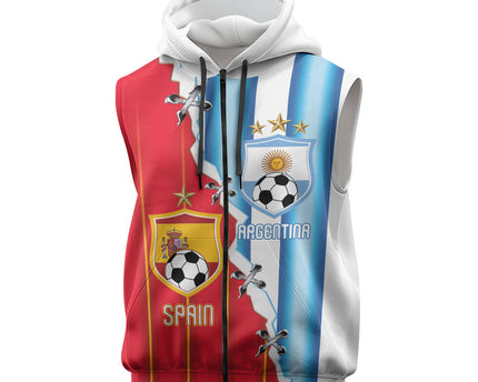 Custom Argentina Spain Football 2026 Sleeveless Zip Hoodie La Albiceleste La Roja Together