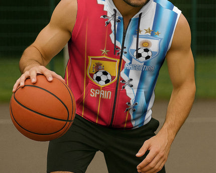 Custom Argentina Spain Football 2026 Sleeveless Zip Hoodie La Albiceleste La Roja Together