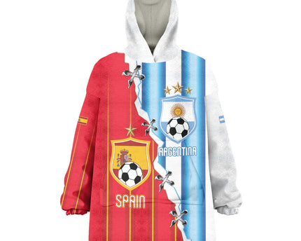 Custom Argentina Spain Football 2026 Wearable Blanket Hoodie La Albiceleste La Roja Together