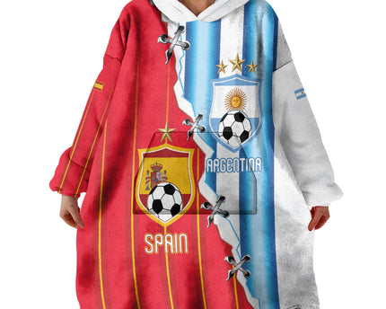 Custom Argentina Spain Football 2026 Wearable Blanket Hoodie La Albiceleste La Roja Together