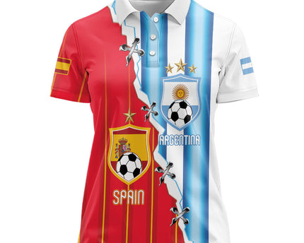 Custom Argentina Spain Football 2026 Women Polo Shirt La Albiceleste La Roja Together