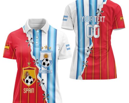 Custom Argentina Spain Football 2026 Women Polo Shirt La Albiceleste La Roja Together
