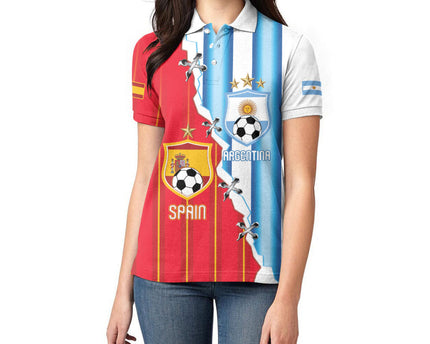Custom Argentina Spain Football 2026 Women Polo Shirt La Albiceleste La Roja Together