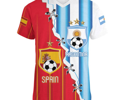 Custom Argentina Spain Football 2026 Women V-Neck T-Shirt La Albiceleste La Roja Together