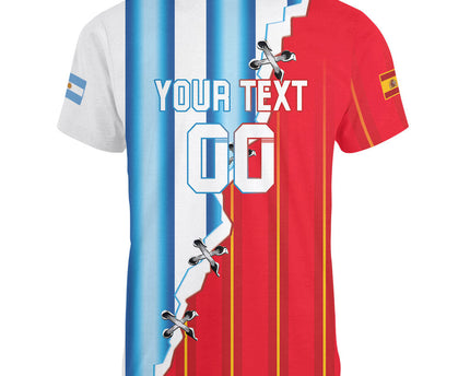 Custom Argentina Spain Football 2026 Women V-Neck T-Shirt La Albiceleste La Roja Together