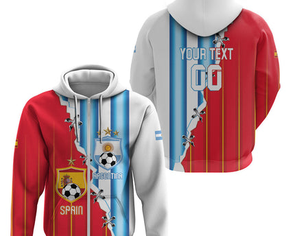 Custom Argentina Spain Football 2026 Zip Hoodie La Albiceleste La Roja Together