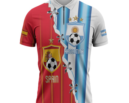Custom Argentina Spain Football 2026 Zipper Polo Shirt La Albiceleste La Roja Together