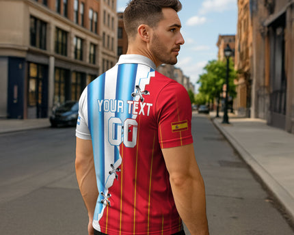 Custom Argentina Spain Football 2026 Zipper Polo Shirt La Albiceleste La Roja Together