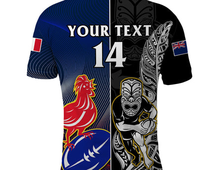 Custom New Zealand And France Rugby Polo Shirt All Black With Les Bleus Together 2023 World Cup