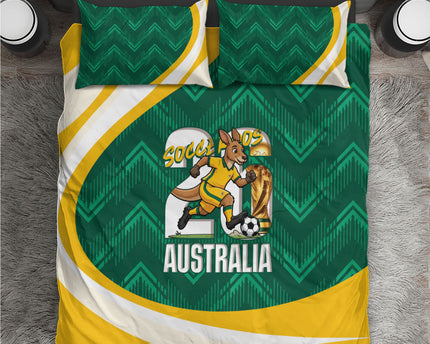 Australia 2026 Soccer Bedding Set Go Socceroos Kangaroo Mascot Green Sporty
