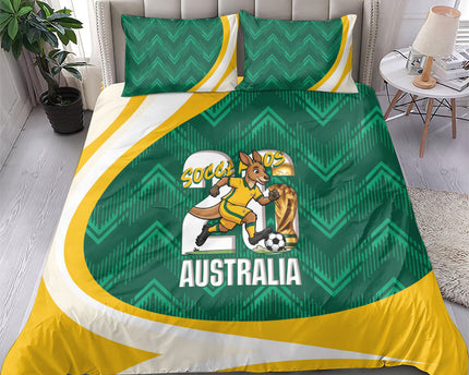 Australia 2026 Soccer Bedding Set Go Socceroos Kangaroo Mascot Green Sporty