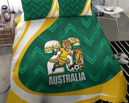 Australia 2026 Soccer Bedding Set Go Socceroos Kangaroo Mascot Green Sporty