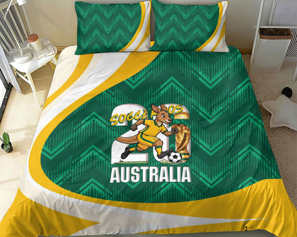 Australia 2026 Soccer Bedding Set Go Socceroos Kangaroo Mascot Green Sporty