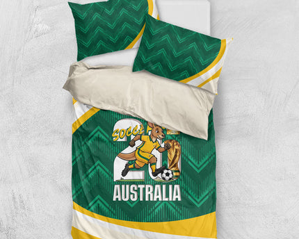 Australia 2026 Soccer Bedding Set Go Socceroos Kangaroo Mascot Green Sporty