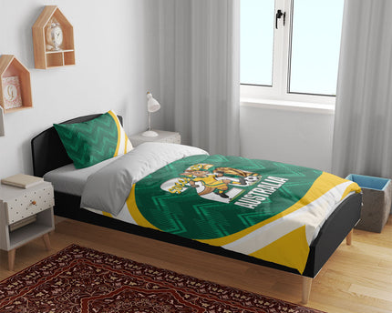 Australia 2026 Soccer Bedding Set Go Socceroos Kangaroo Mascot Green Sporty