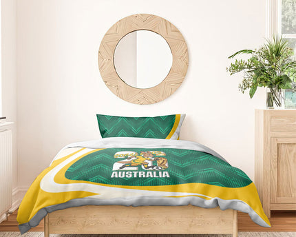 Australia 2026 Soccer Bedding Set Go Socceroos Kangaroo Mascot Green Sporty