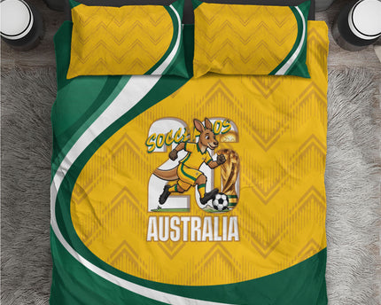 Australia 2026 Soccer Bedding Set Go Socceroos Kangaroo Mascot Yellow Sporty