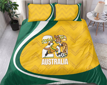 Australia 2026 Soccer Bedding Set Go Socceroos Kangaroo Mascot Yellow Sporty