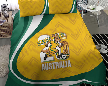 Australia 2026 Soccer Bedding Set Go Socceroos Kangaroo Mascot Yellow Sporty