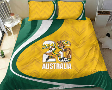 Australia 2026 Soccer Bedding Set Go Socceroos Kangaroo Mascot Yellow Sporty