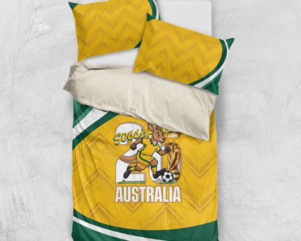 Australia 2026 Soccer Bedding Set Go Socceroos Kangaroo Mascot Yellow Sporty