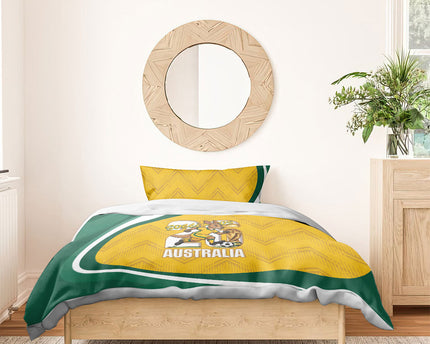 Australia 2026 Soccer Bedding Set Go Socceroos Kangaroo Mascot Yellow Sporty