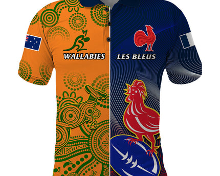 Custom France And Australia Rugby Polo Shirt 2023 World Cup Le Bleus Wallabies Together