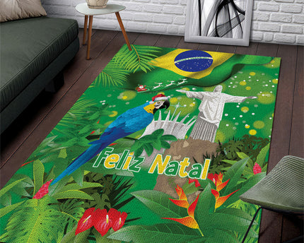 Christmas In July Brazil Area Rug Feliz Natal Blue Macaw Santa Tropical Vibes