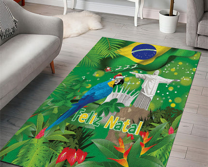 Christmas In July Brazil Area Rug Feliz Natal Blue Macaw Santa Tropical Vibes