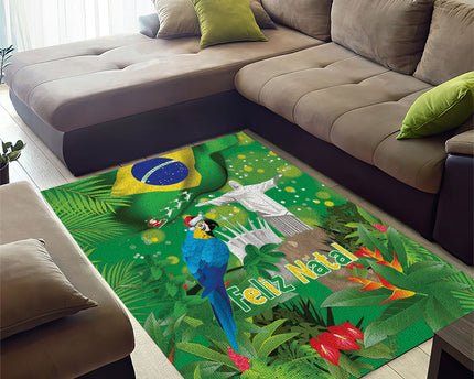 Christmas In July Brazil Area Rug Feliz Natal Blue Macaw Santa Tropical Vibes