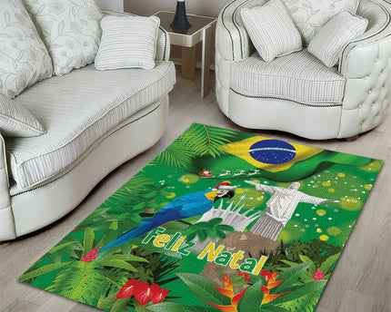 Christmas In July Brazil Area Rug Feliz Natal Blue Macaw Santa Tropical Vibes