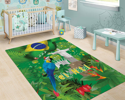 Christmas In July Brazil Area Rug Feliz Natal Blue Macaw Santa Tropical Vibes