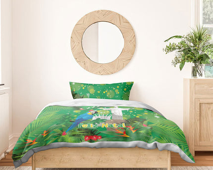 Christmas In July Brazil Bedding Set Feliz Natal Blue Macaw Santa Tropical Vibes