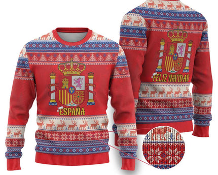 Spain Coat Of Arms Christmas Ugly Christmas Sweater Feliz Navidad