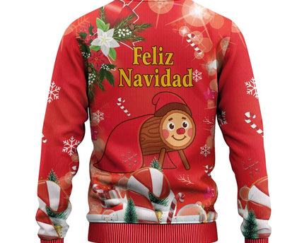 Spain Tio de Nadal Christmas Ugly Christmas Sweater Traditional Christmas Log Red Version