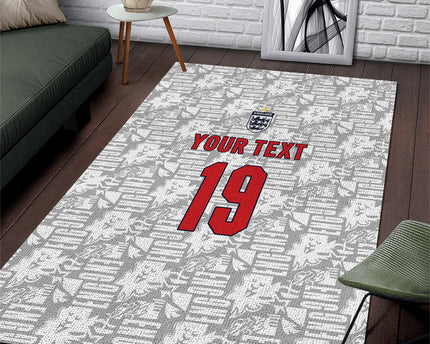 Custom World Football 2026 England Area Rug Three Lions Monogram White Glory