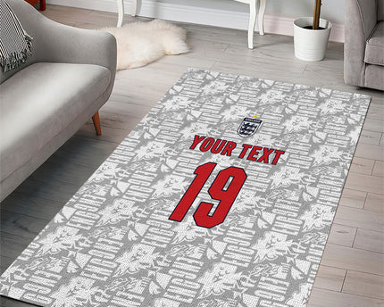 Custom World Football 2026 England Area Rug Three Lions Monogram White Glory