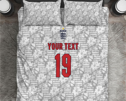 Custom World Football 2026 England Bedding Set Three Lions Monogram White Glory